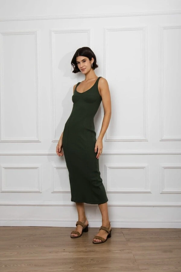 Vestido Malha Recortes Corset