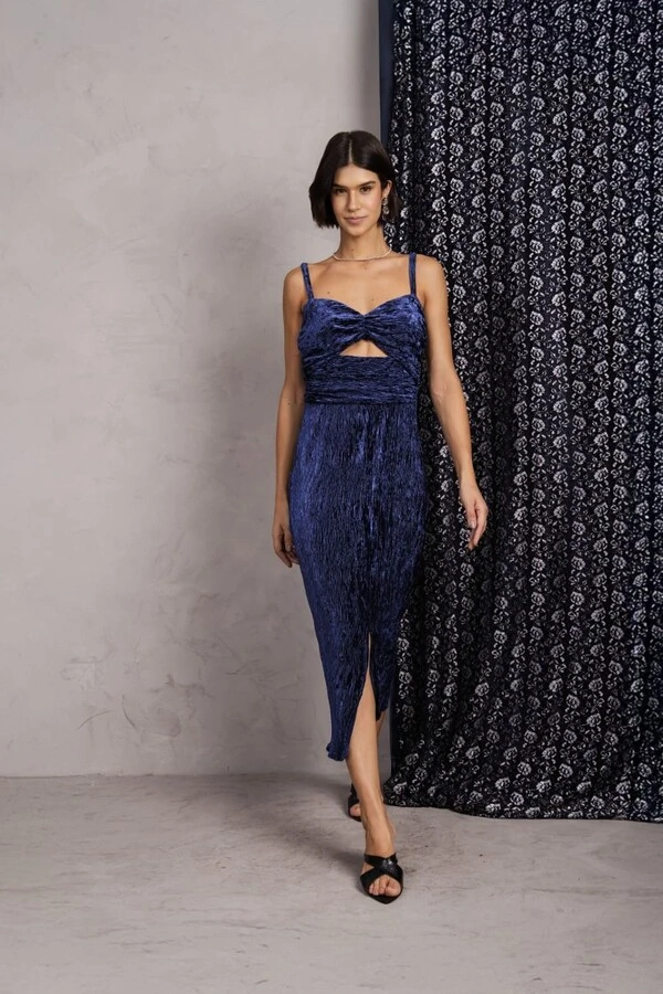 Vestido Veludo Plissado