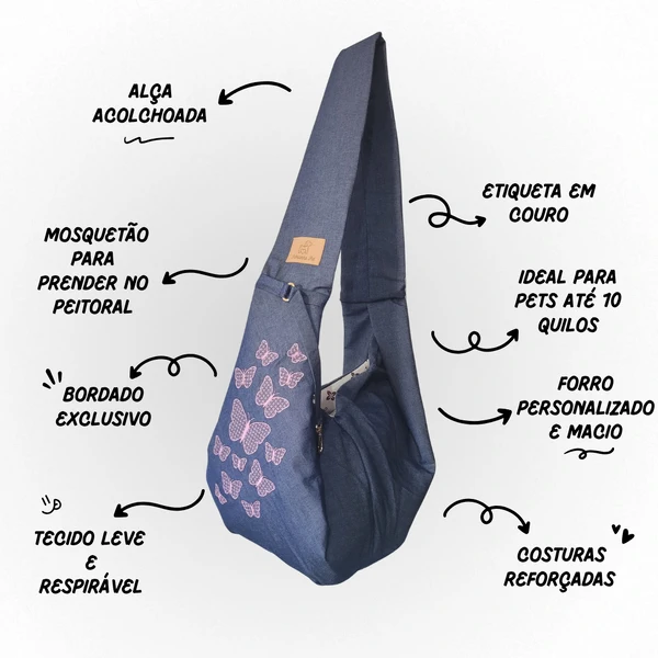 Sling Jeans com Bordado Borboletas