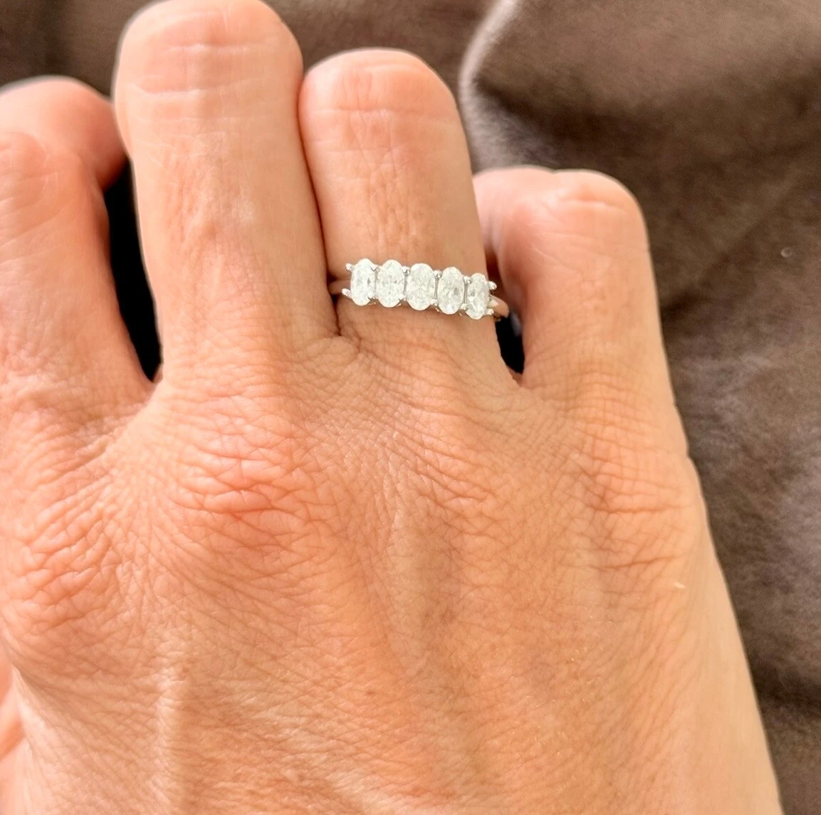 FotoAnel 5 Moissanites Oval 1.3CT em Prata 925