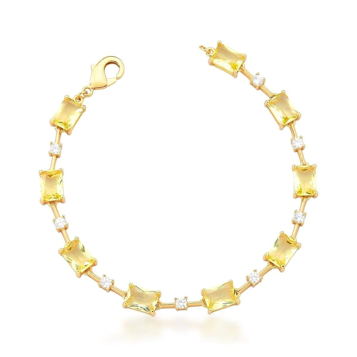 Foto Pulseira Riviera Faca Citrino Retangular em Dourado