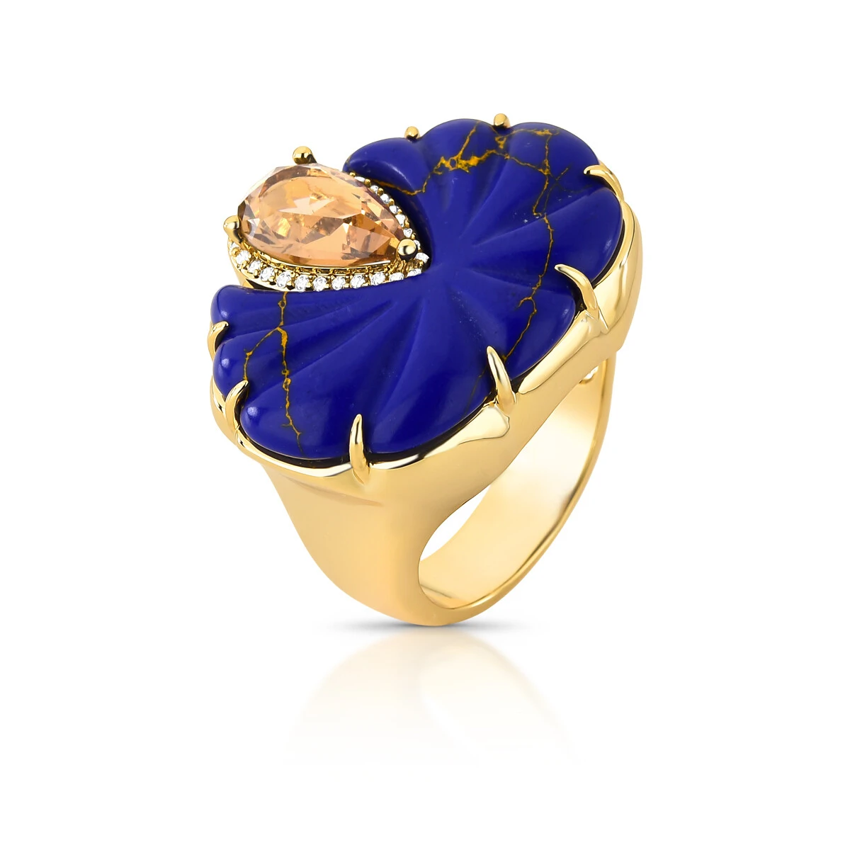 Foto Anel Lápis Lazuli com Morganita em Dourado