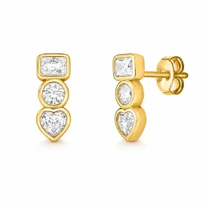 Foto Brinco Moissanite 3 Pedras 1,6CT na Prata 925 com Banho de Ouro 18K