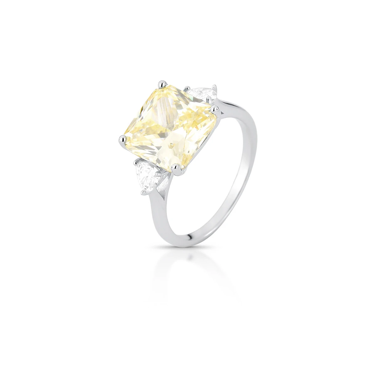 FotoAnel Solitário Quadrado Citrino e Zircônias em Prata 925