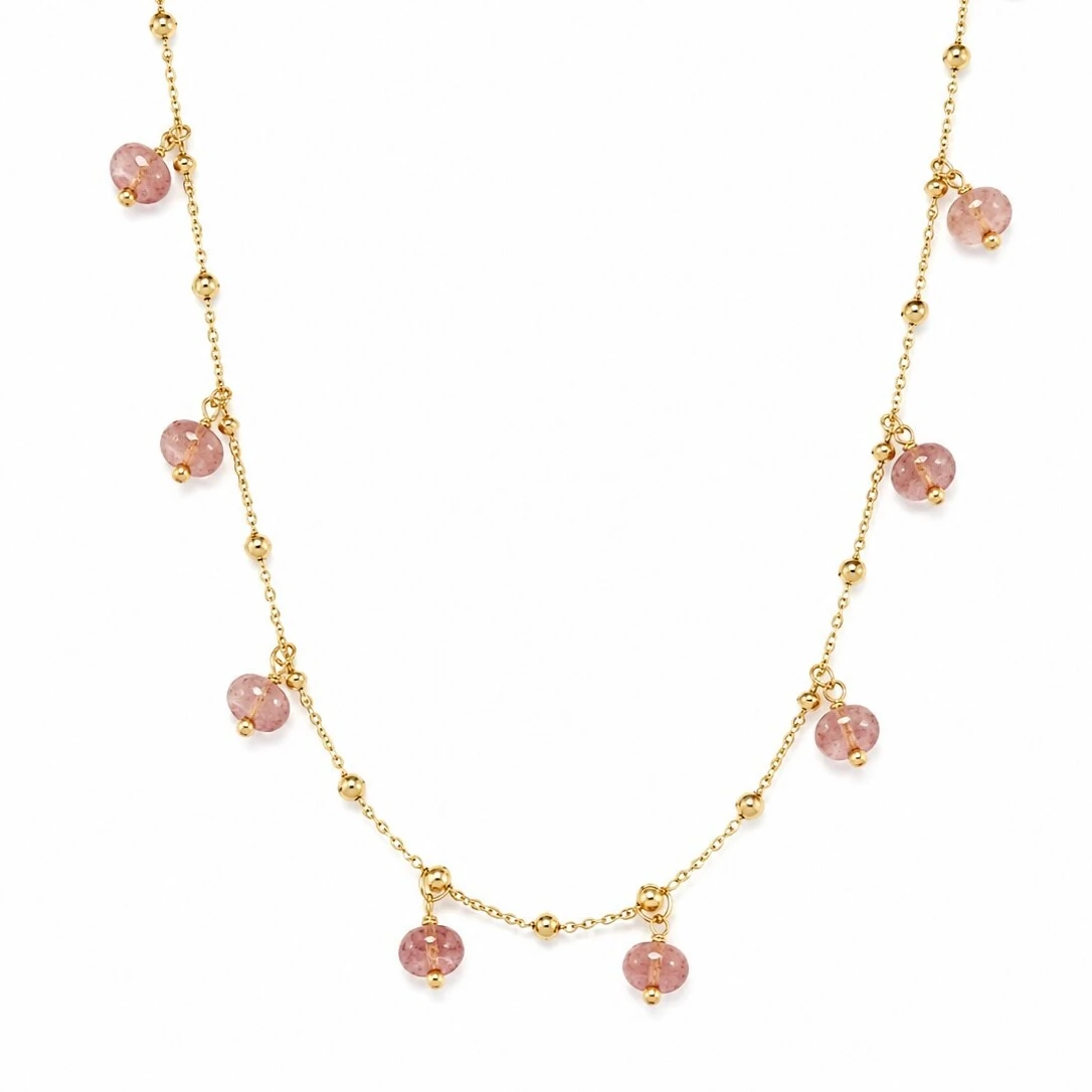 Foto Colar Bolinhas com Morganitas em Dourado