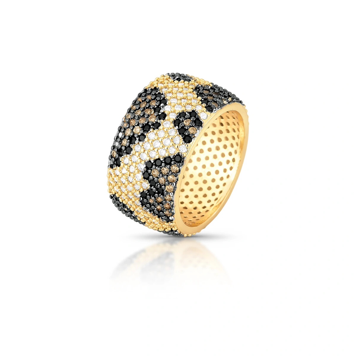 FotoAnel Largo Animal Print Cravejado em Dourado