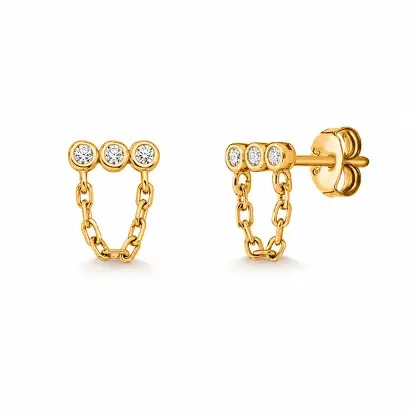 Foto Brinco Moissanite 3 Pontos e Correntinha na Prata 925 com Banho de Ouro 18K