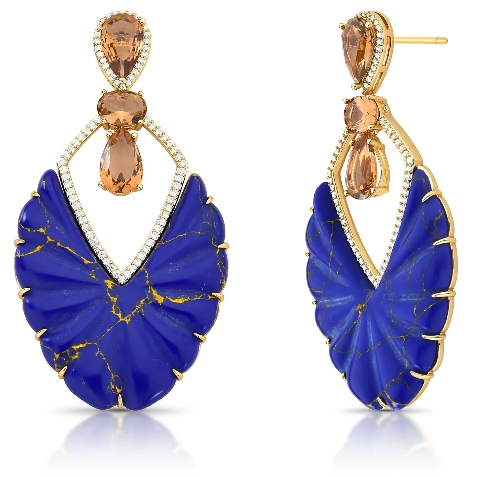 Foto Brinco Lápis Lazuli com Morganita em Dourado