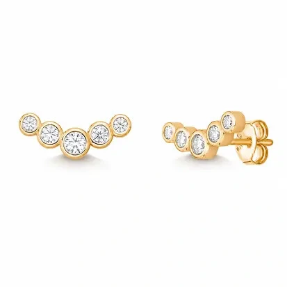 Foto Brinco Moissanite Earcuff 5 Pontos de Luz na Prata 925 com Banho de Ouro 18K