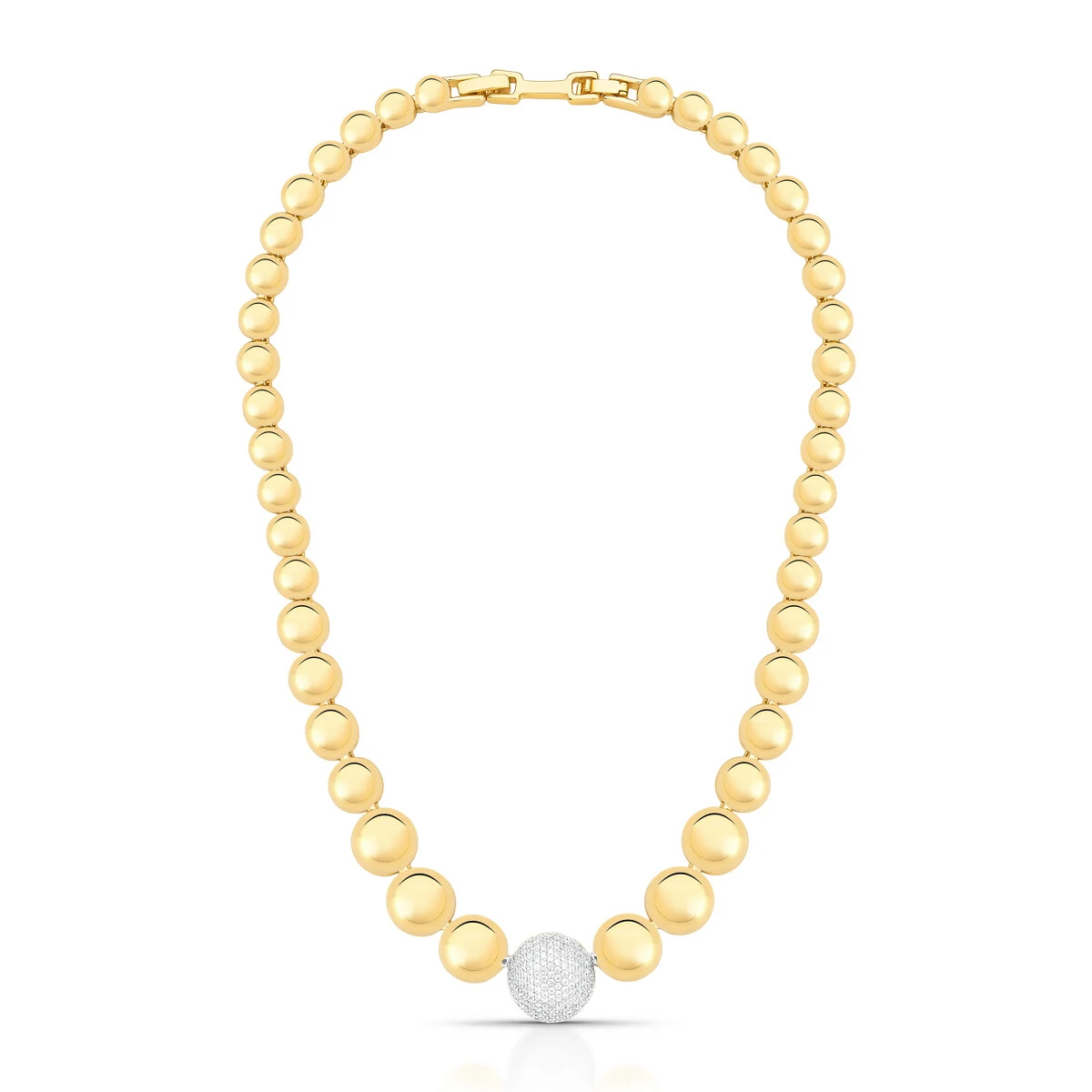 Foto Colar Esferas Lisas e Cravejada com Zircônias em Dourado