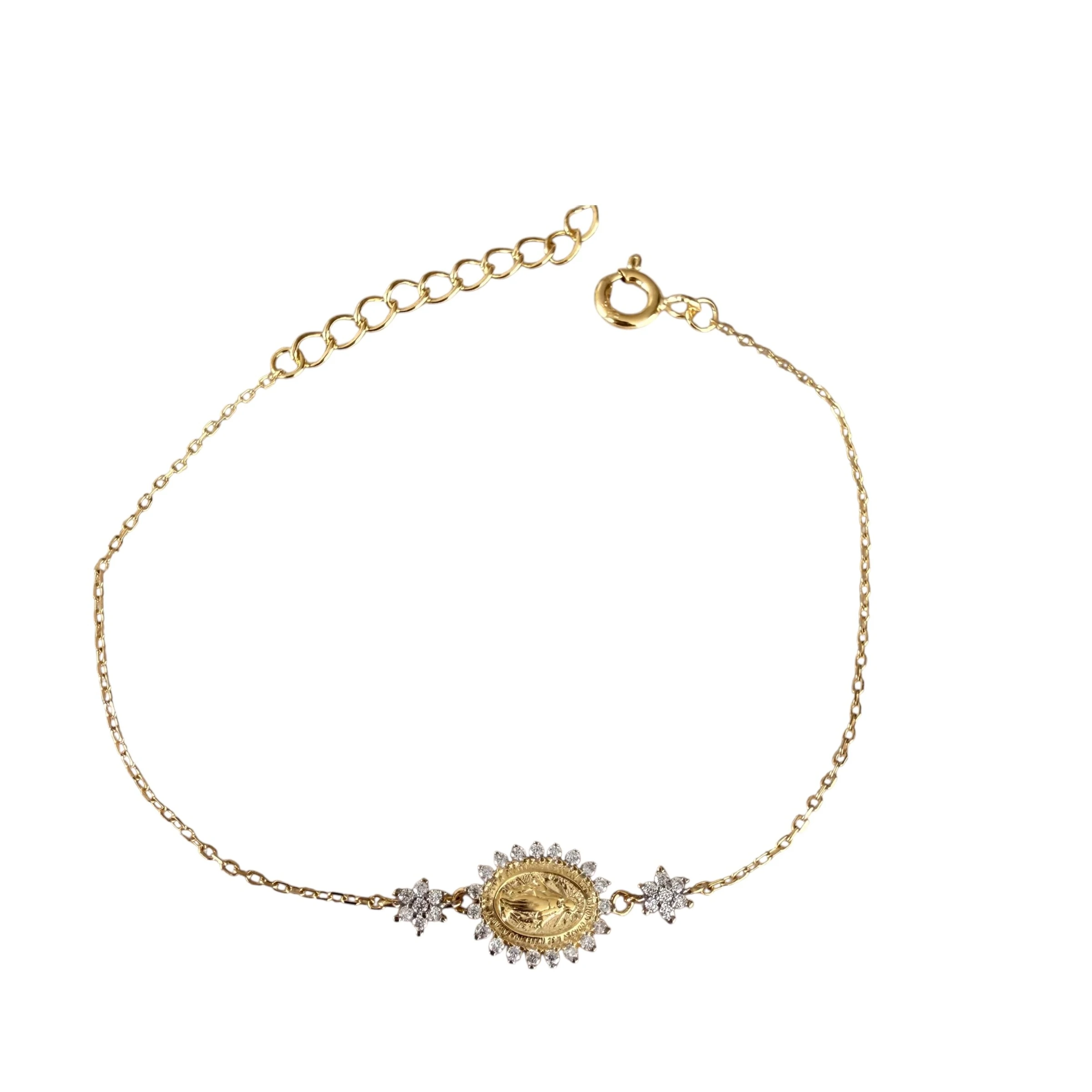 FotoPulseira Moissanite N Sra das Graças 0,005CT com Banho de Ouro em Prata 925