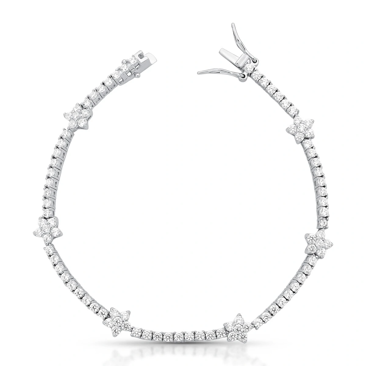 FotoPulseira Riviera com Flores de Zircônias em Prata 925