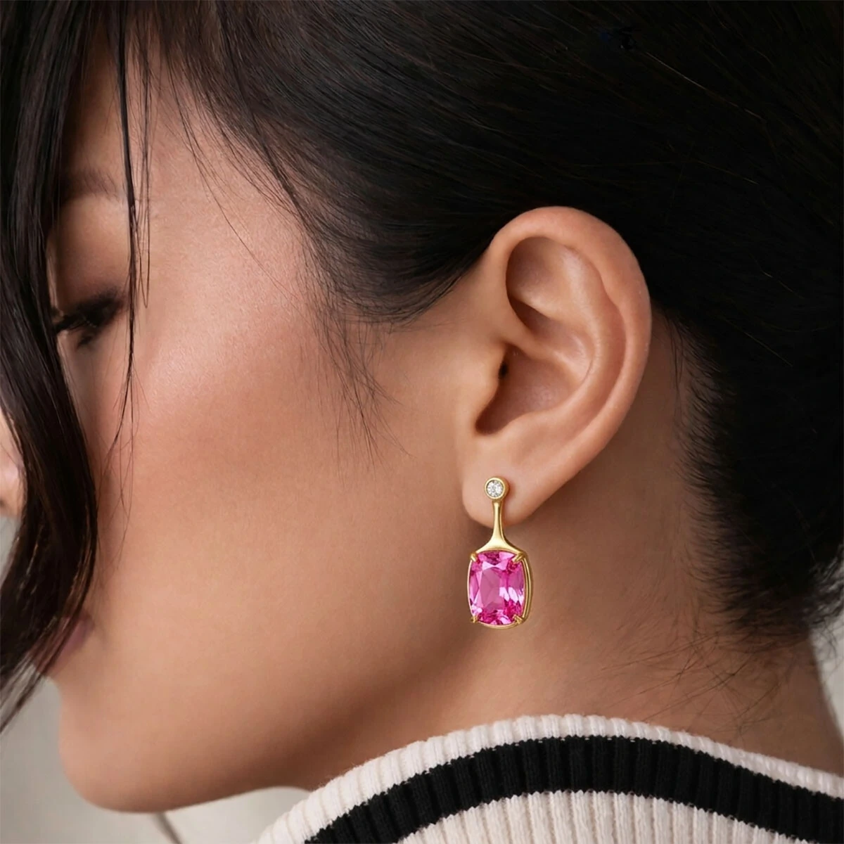 FotoBrinco Morganita Pink com Zircônia em Dourado
