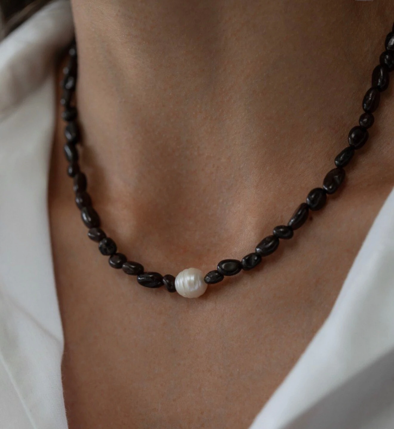 FotoColar Pedra Natural com Pérola de Água Doce em Ródio