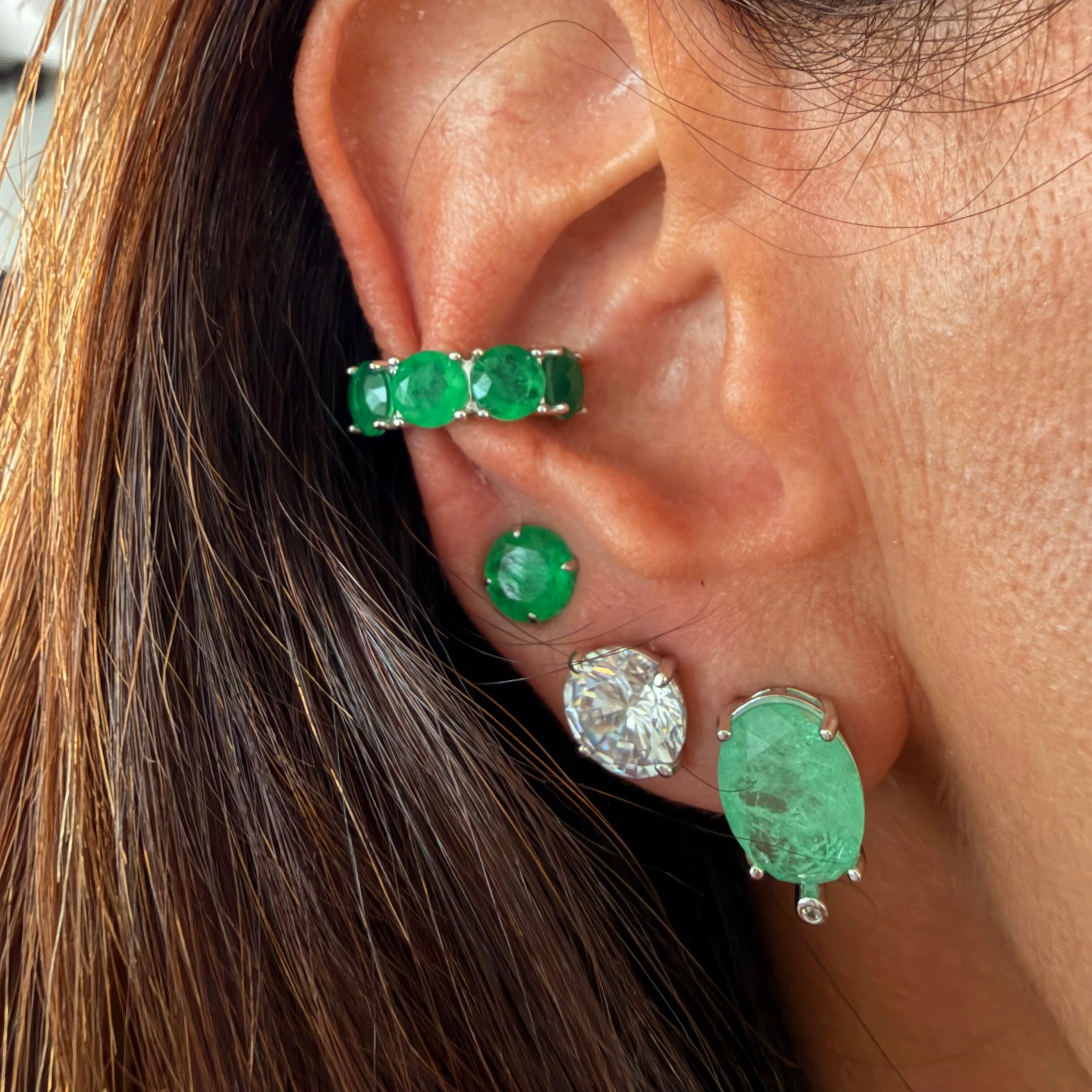 FotoPiercing Fake 6MM Esmeralda Fusion em Prata 925