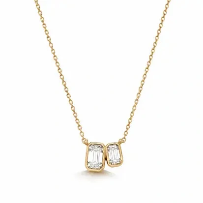 Foto Colar Moissanite Duo Retangular 1,3CT na Prata 925 com Banho de Ouro 18K