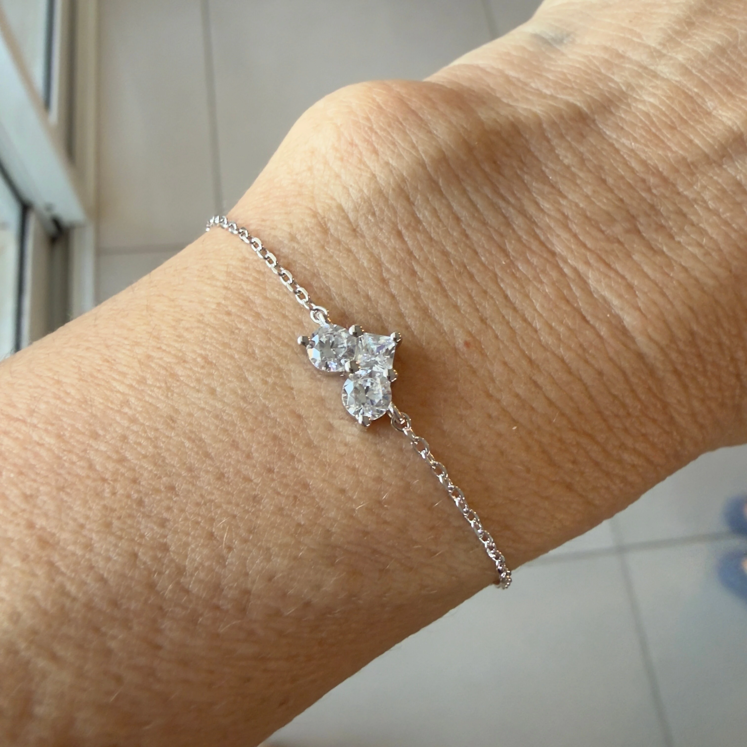 FotoPulseira com Coração 3 Zircônias em Prata 925