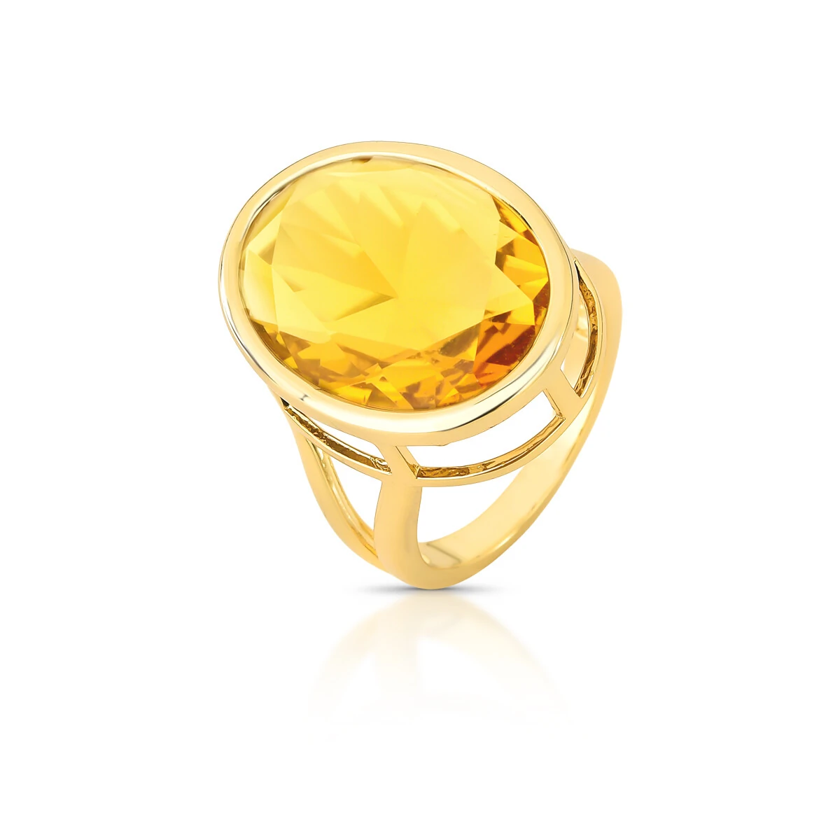 FotoAnel Grande Oval Citrino em Dourado