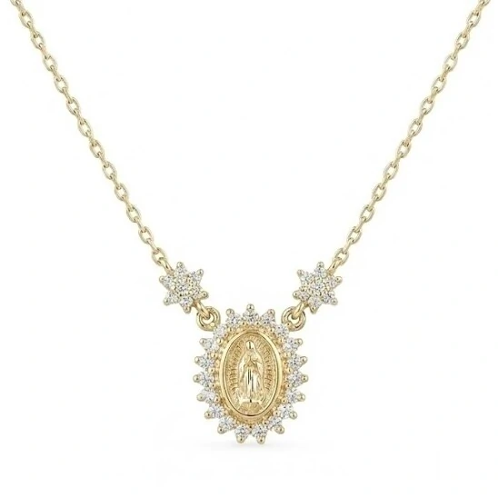 FotoColar N Sra das Graças 0,005CT com Banho de Ouro em Prata 925