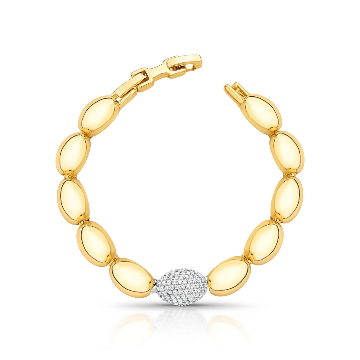 FotoPulseira Gomos Lisos e Cravejados com Zircônias em Dourado