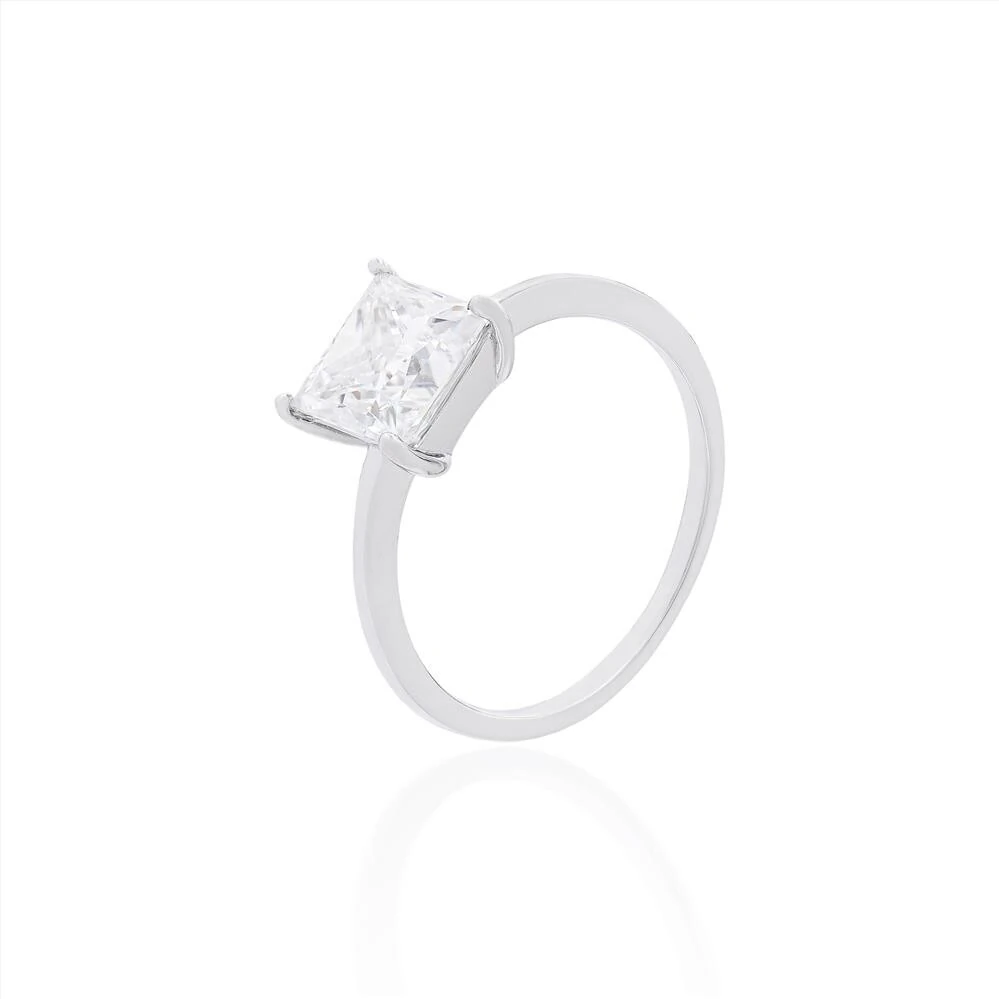 FotoAnel Solitário com Moissanite Quadrado 1,09 CT em Prata 925