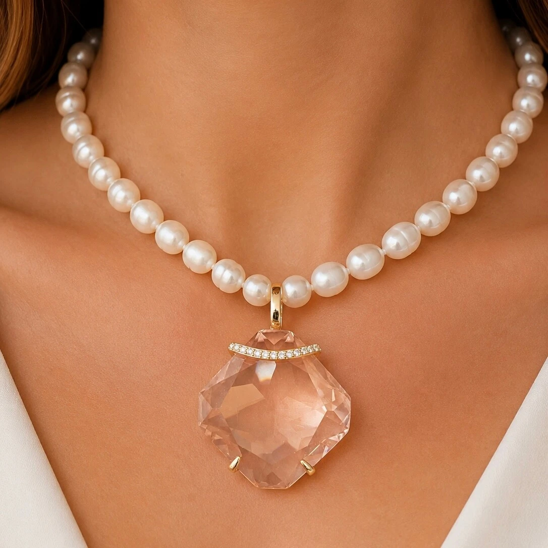 FotoPingente Cristal Quadrado com Zircônias em Dourado