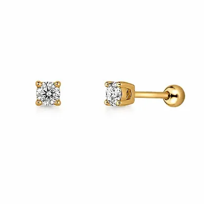 Foto Brinco Moissanite Solitário 0,2CT em Prata 925 com Banho de Ouro 18K