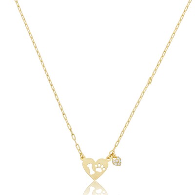 Foto Colar Coração com Patinha e Mini Coração Cravejado com Zircônias em Dourado
