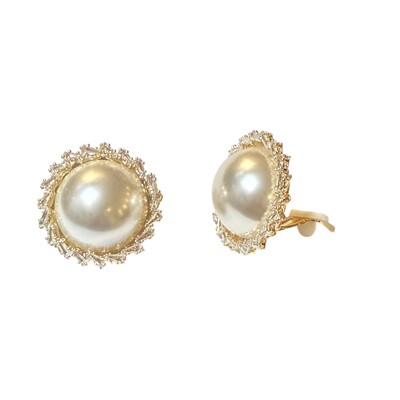 Foto Brinco Pressão Grande com Pérola Cabochão e Zircônias em Dourado