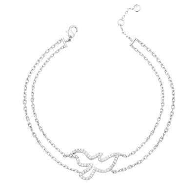 Foto Pulseira Dupla com Pássaro Vazado Cravejado em Ródio