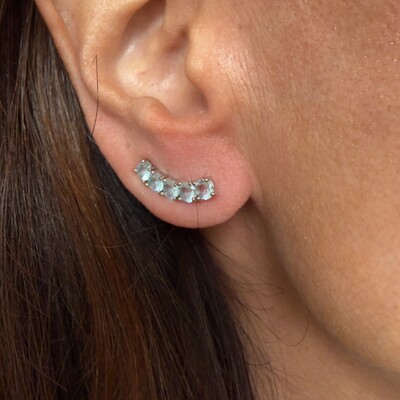 FotoBrinco Earcuff 5 Águas Marinhas Fusion em Ródio