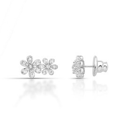 Foto Brinco 2 Florzinhas Cravejadas com Zircônias em Ródio