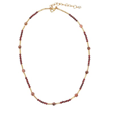 Foto Colar Canutilhos Dourados com Granadas e Opalas em Dourado