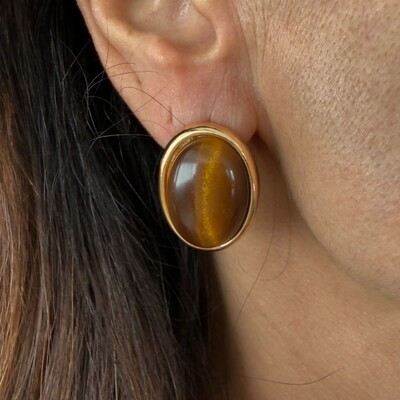 FotoBrinco Oval Olho de Tigre em Dourado