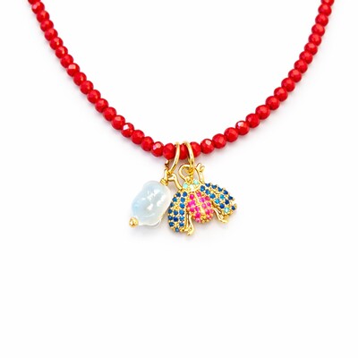 Foto Colar Cristal com Pingentes de Pérolas e Dourado