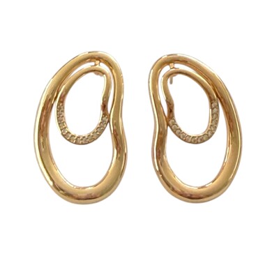 Foto Brinco Orgânico Duplo com Zircônias em Dourado