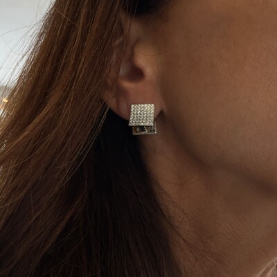 FotoBrinco Quadrado Duplo Cravejado com Zircônias em Ródio