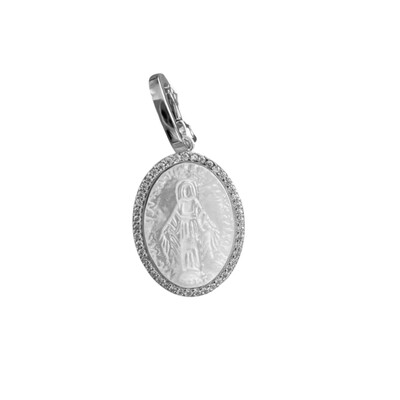 Foto Pingente Oval Madrepérola N Sra com Zircônias em Prata 925