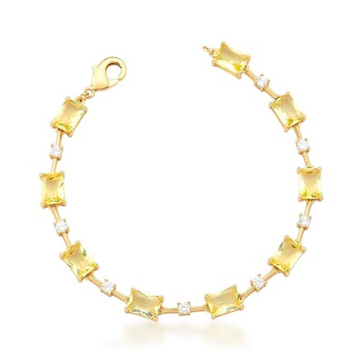 Foto Pulseira Riviera Faca Citrino Retangular em Dourado