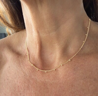 Foto Colar Chokker Mini Bolinhas Penduradas em Dourado