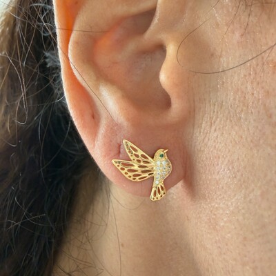 FotoBrinco Beija Flor Cravejado com Zircônias em Dourado