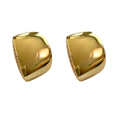 Foto Brinco Quadrado Liso com Lateral Cravejada com Zircônias em Dourado