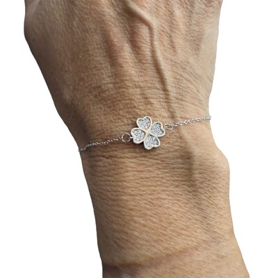 Foto Pulseira com Trevo 4 Folhas de Coração com Zircônias Cravejadas em Prata 925