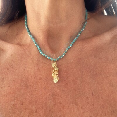 FotoColar Turquesa com Pingentes em Dourado