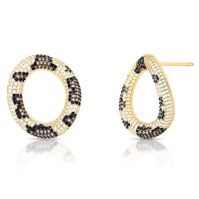 Foto Brinco Redondo Animal Print Cravejado em Dourado