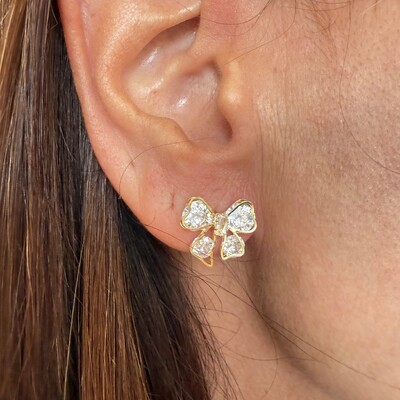 FotoBrincos Laço com Zircônias em Dourado