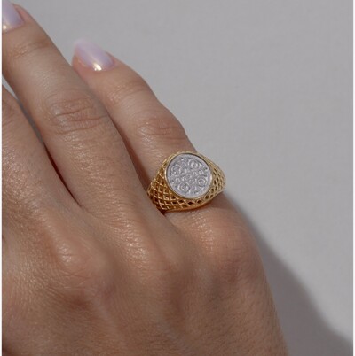 Foto Anel Tela com Dourado com São Bento em Prata 925