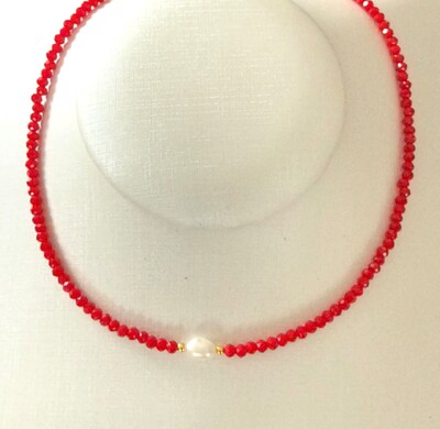 Foto Colar Chokker Cristal Colors com Pérola em Dourado