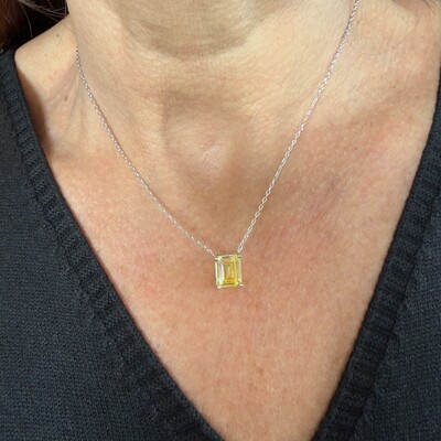 FotoColar Retangular de Citrino em Ródio