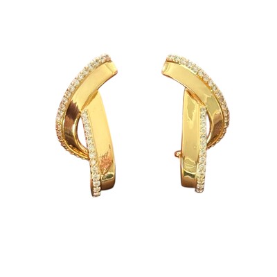 Foto Brinco Filete Liso e Lateral Cravejada com Zircônias em Dourado